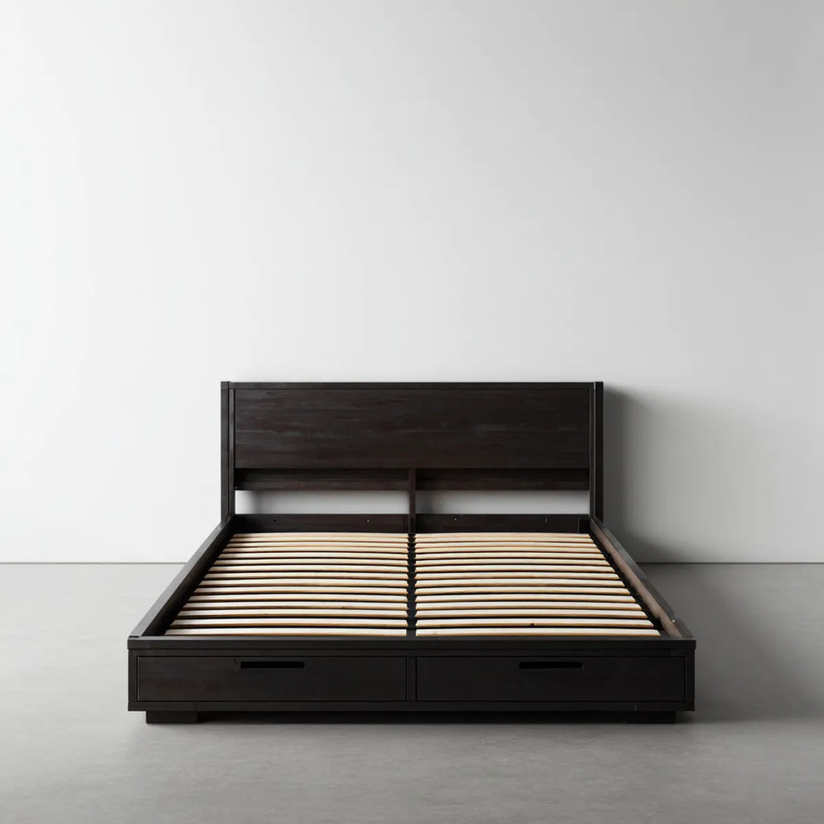 Rama łóżka, Podwójna rama z ramką ze smugowymi ramkami i 2 szuflady czarny brązowy 180 x 200 cm MDF prostokątny