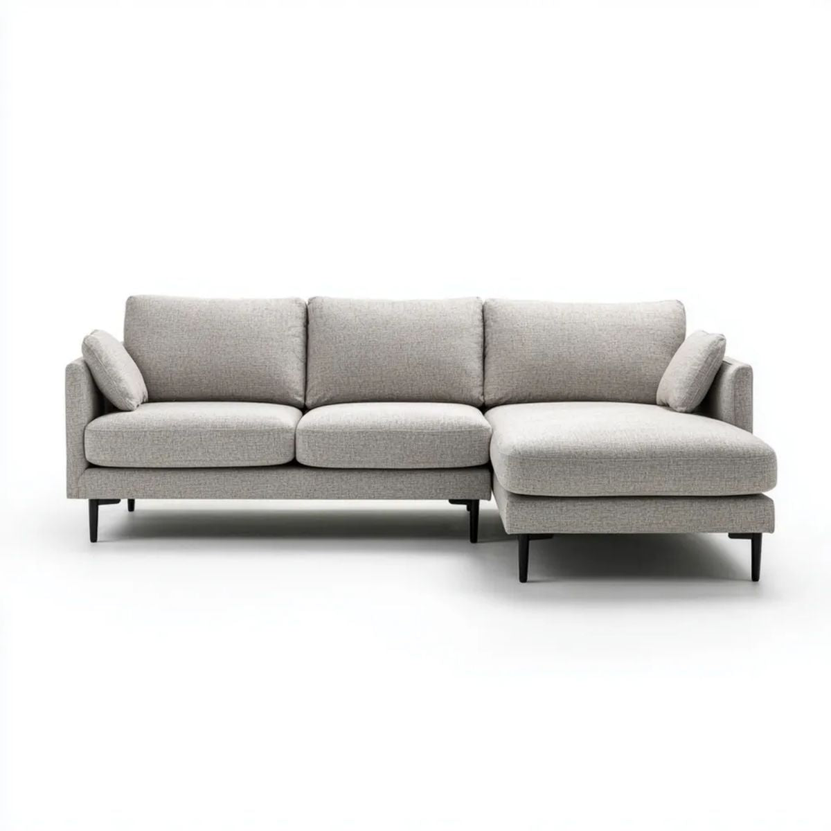 Sofa, 3-osobowa sofa z synonimem w kolorze jasnoszarym tkanina i czarny metal nóżki, 250 x 160 x 85 cm
