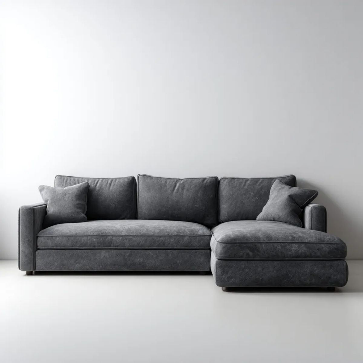 Sofa, 4-osobowa sofa w ciemnoszarej poliestrowej tkaniny, 280 x 165 x 85 cm