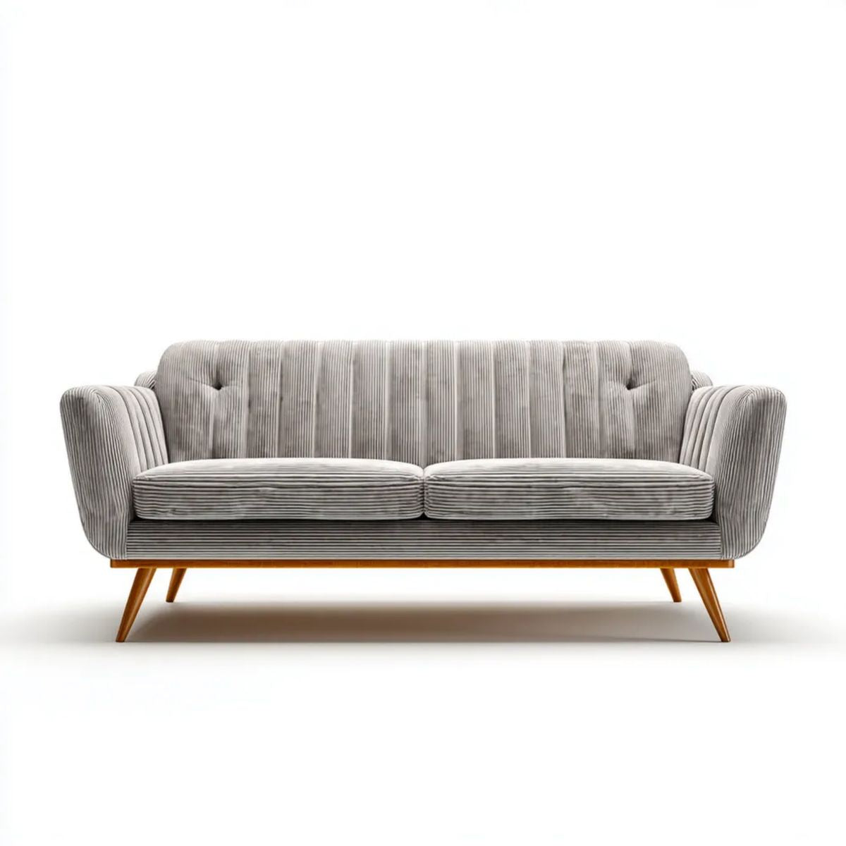 Sofa, 2 szara sofa w poliestrze żebrowana velvet z drewnianymi nóżkami, 180 x 85 x 82 cm