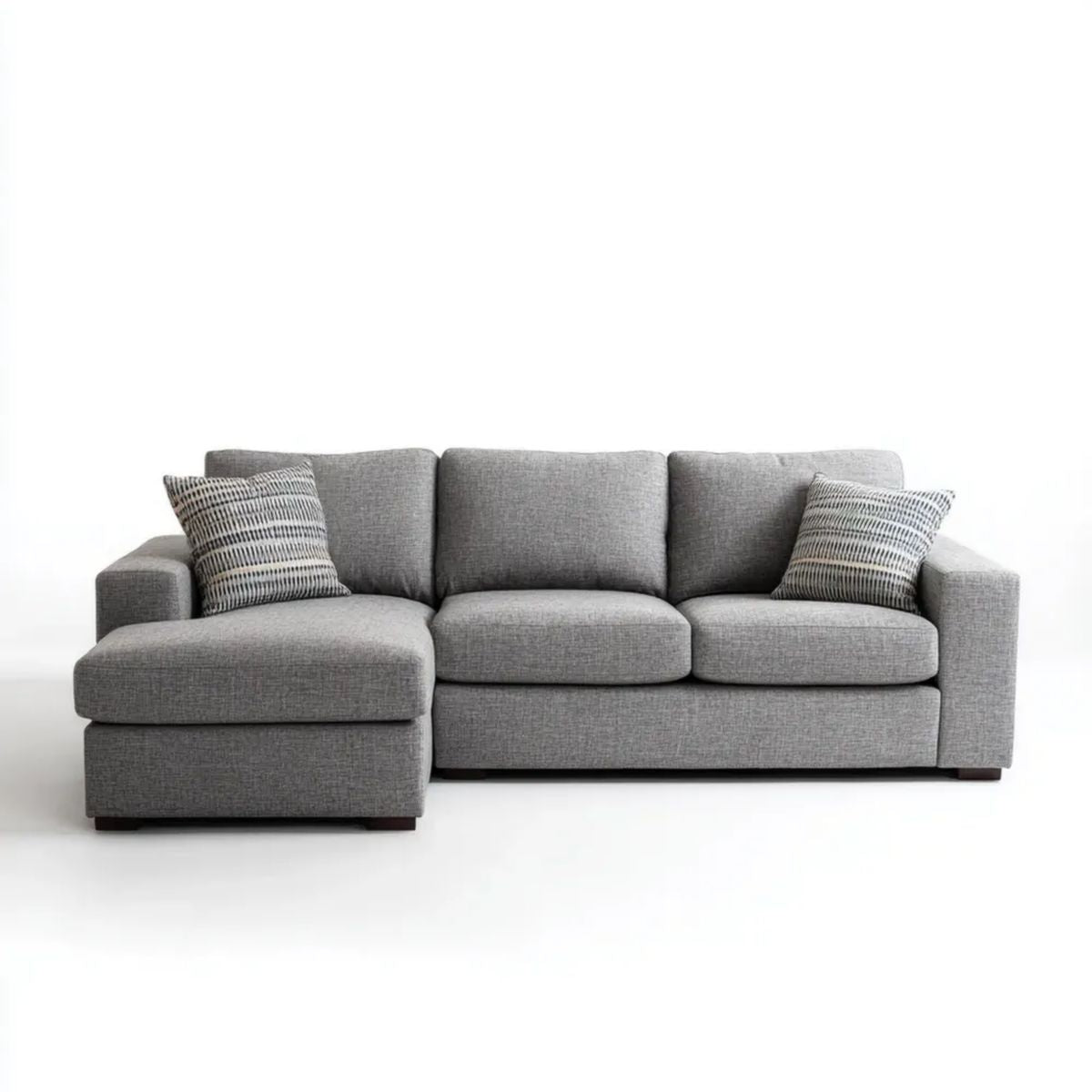 Sofa, 3-osobowa poliestrowy sofa z szezlongiem, 3 firanki szare, 250 x 160 x 85 cm