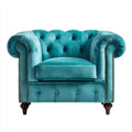 Fotel, Chesterfield turkusowy fotel poliestrowy aksamitny z zaokrąglonymi podłokietnikami 110 x 90 x 78 cm