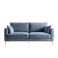 Sofa, 2-osobowa na wprost sofa na szaro niebieski poliester na welon ze złotem na stalowe nóżki, 180 x 85 x 82 cm