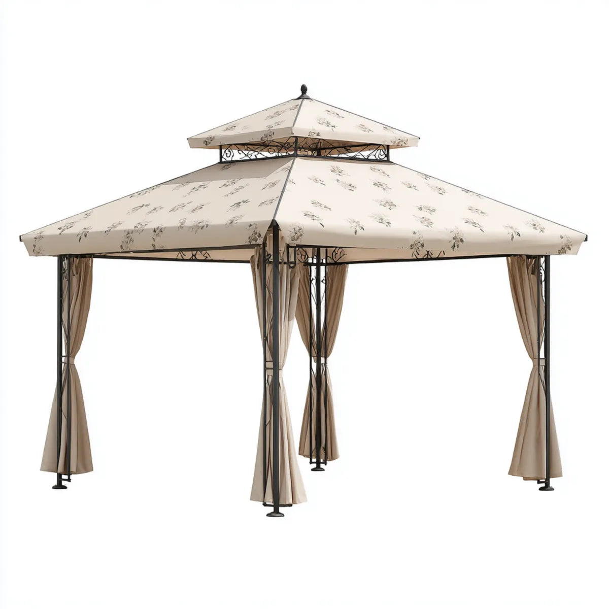 Altana lub pergola, Plac ogród tonnale beżowy z motywami kwiatowymi 300 x 300 x 290 cm w stali i poliestrze