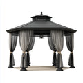 Altana lub pergola, Oktogonalny pawilon ogrodowy czarny 360 x 360 x 330 cm stal ocynkowana z zasłonami poliestrowymi