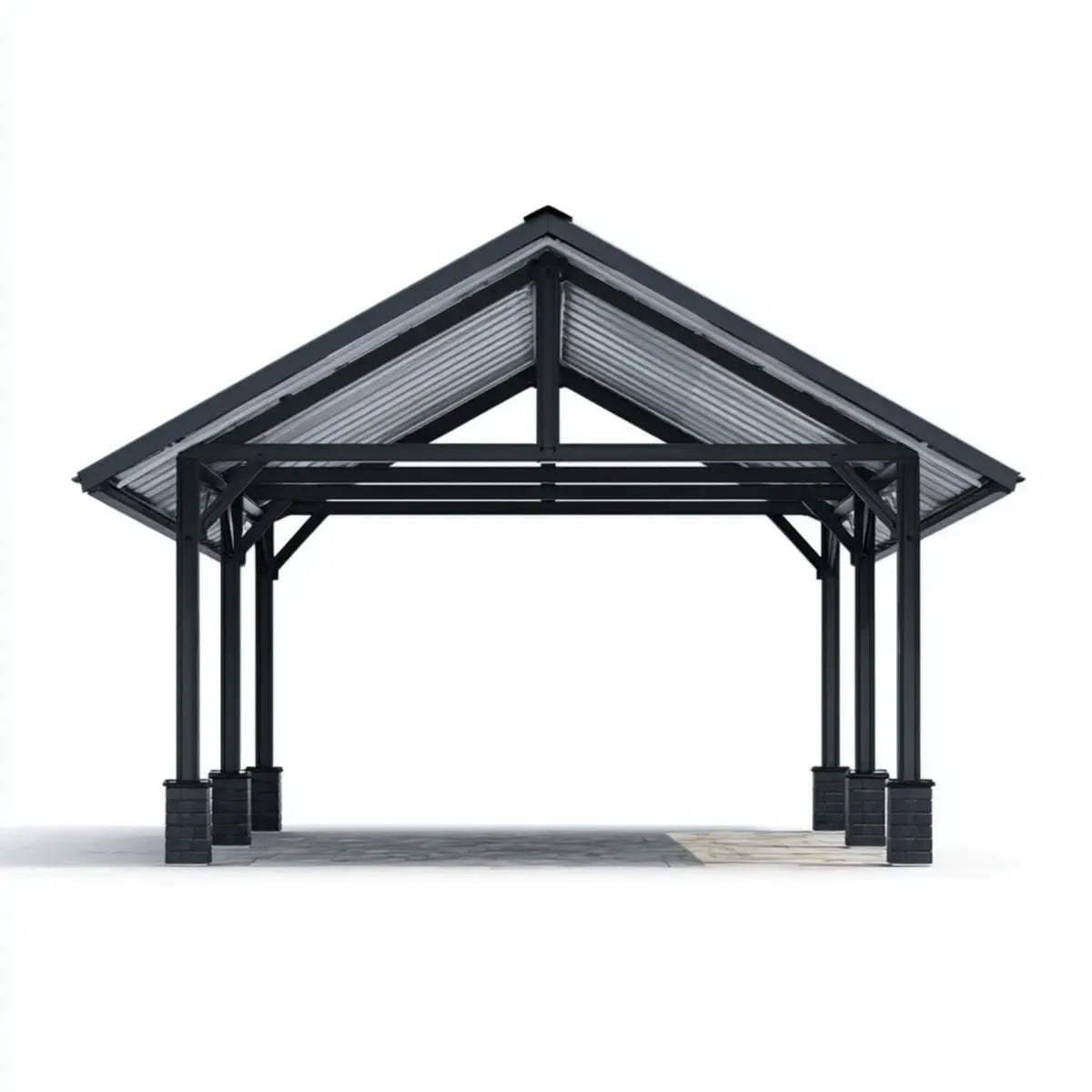 Altana lub pergola, Czarny pawilon ogrodowy 300 x 300 x 270 cm stal z podwójnym dachem z poliwęglanu