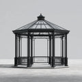 Altana lub pergola, Czarny ośmiokątny pawilon ogrodowy 300 x 300 x 320 cm w stali i hartowanym szkle