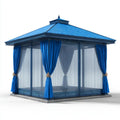 Altana lub pergola, Pawilon ogrodowy zamknięty kwadratowy niebieski 300 x 300 x 310 cm aluminium i przezroczyste panele