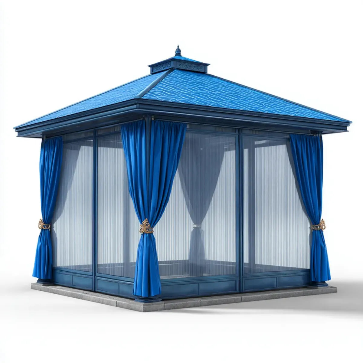 Altana lub pergola, Pawilon ogrodowy zamknięty kwadratowy niebieski 300 x 300 x 310 cm aluminium i przezroczyste panele