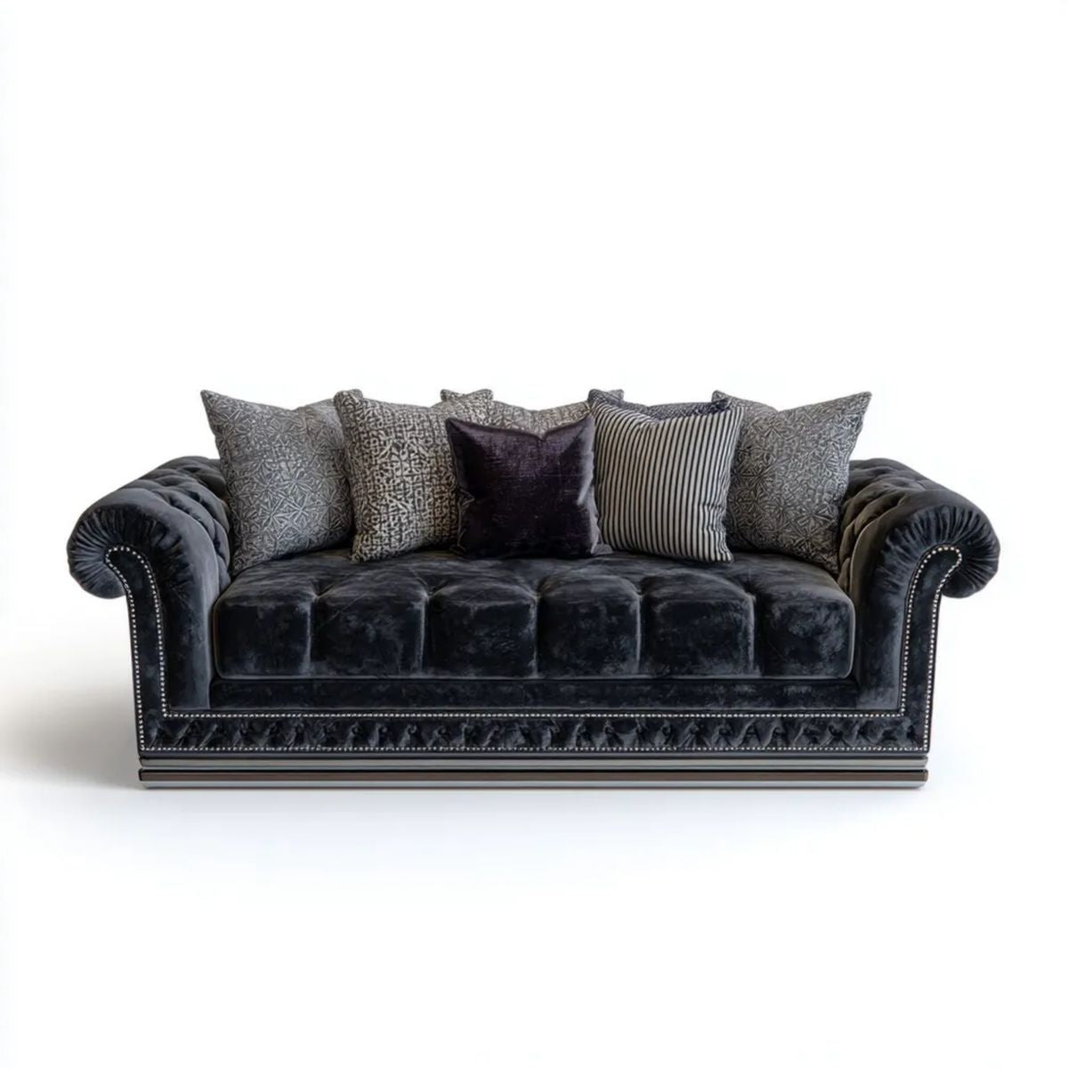 Sofa, Czarna 3-osobowa sofa w poliestrze ephelvelt z ephelled remises, 225 x 95 x 85 cm