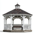 Altana lub pergola, Biały i brązowy ośmiokątny pawilon ogrodowy w litym drewnie cedrowym 360 x 360 x 380 cm