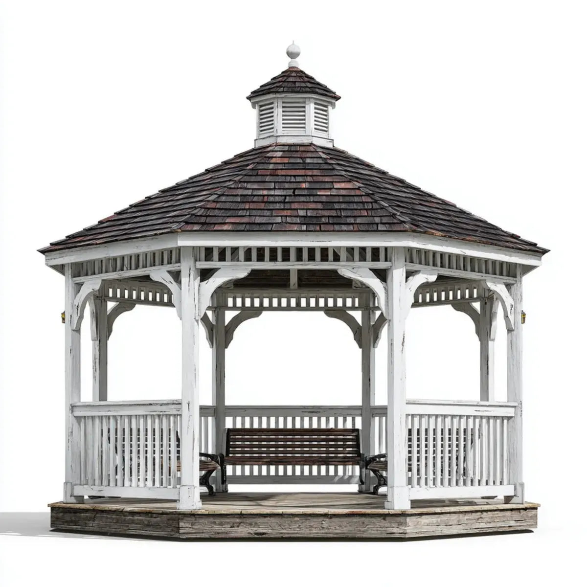 Altana lub pergola, Biały i brązowy ośmiokątny pawilon ogrodowy w litym drewnie cedrowym 360 x 360 x 380 cm