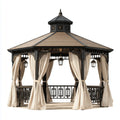 Altana lub pergola, Czarny i beżowy ośmiokątny pawilon ogrodowy 400 x 400 x 350 cm w stali ocynkowanej i poliestrze