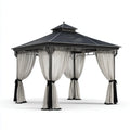 Altana lub pergola, Czarny prostokątny pawilon ogrodowy 4 x 3 m stal ocynkowana ze sztywnym dachem i zasłonami poliestrowymi 400 x 300 x 290 cm
