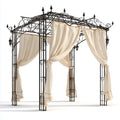 Altana lub pergola, Czarny kwadratowy ogród pergola i śmietana 300 x 300 x 280 cm stali z zasłonami poliestrowymi