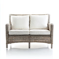 Sofa ogrodowa, 2 fotela ogrodowa w szarej rattanie z białą poduszką 120 x 70 x 85 cm