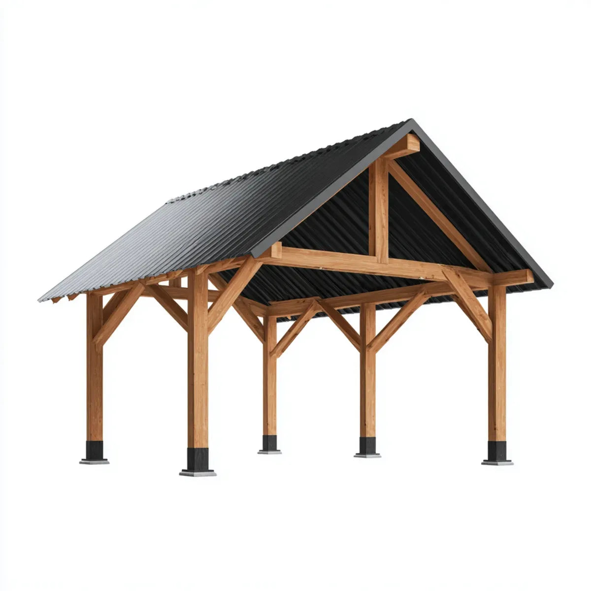 Altana lub pergola, Brązowy i czarny prostokątny ogród pawilon 600 x 400 x 360 cm w sosnie stałej z podwójnym stokiem ocynkowanym dachem stalowym