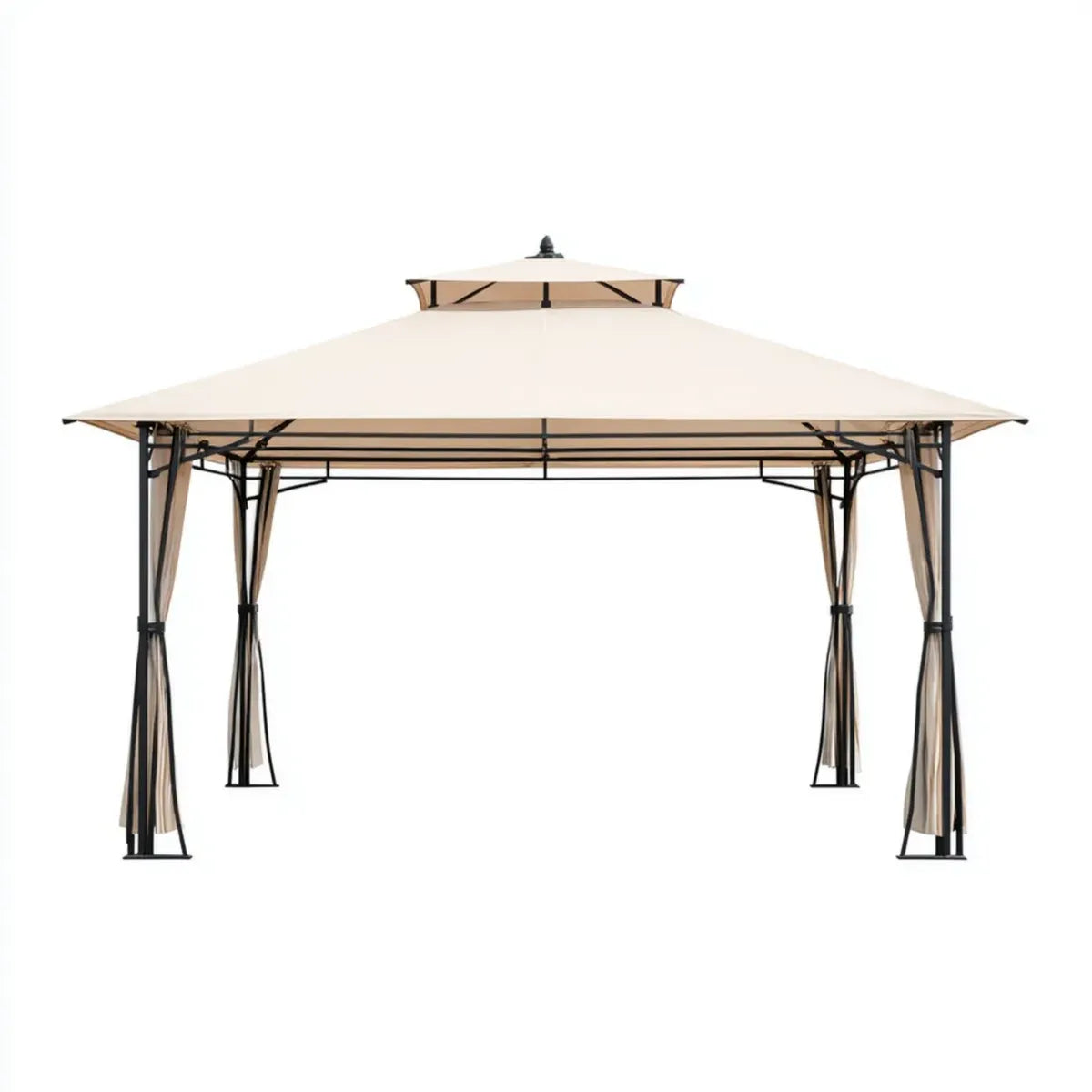 Altana lub pergola, Plac ogród tonnale beżowe 300 x 300 x 270 cm w stali i poliestru z podwójnym dachem i zasłonami