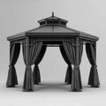 Altana lub pergola, Czarny kwadratowy ogród Gazebo 300 x 300 x 320 cm stal z bocznymi zasłonami