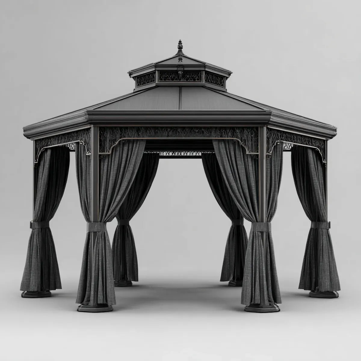 Altana lub pergola, Czarny kwadratowy ogród Gazebo 300 x 300 x 320 cm stal z bocznymi zasłonami