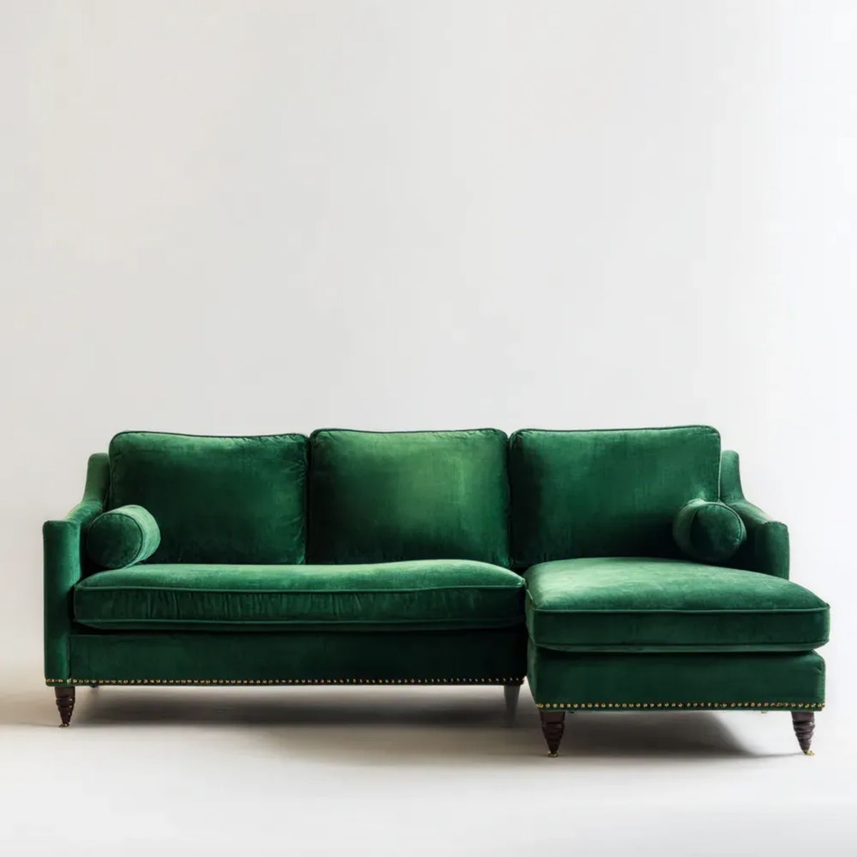 Sofa, 3-osobowa sofa z szezlongiem w szmaragdzie Zielony equivelvet, 250 x 160 x 86 cm
