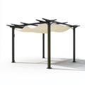 Altana lub pergola, Czarno-beżowe, prostokątne pergola 400 x 300 x 230 cm, aluminiowa z przesuwanym dachem poliestrowym
