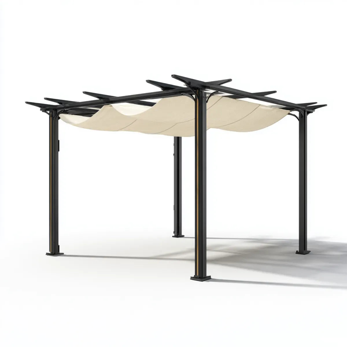Altana lub pergola, Czarno-beżowe, prostokątne pergola 400 x 300 x 230 cm, aluminiowa z przesuwanym dachem poliestrowym