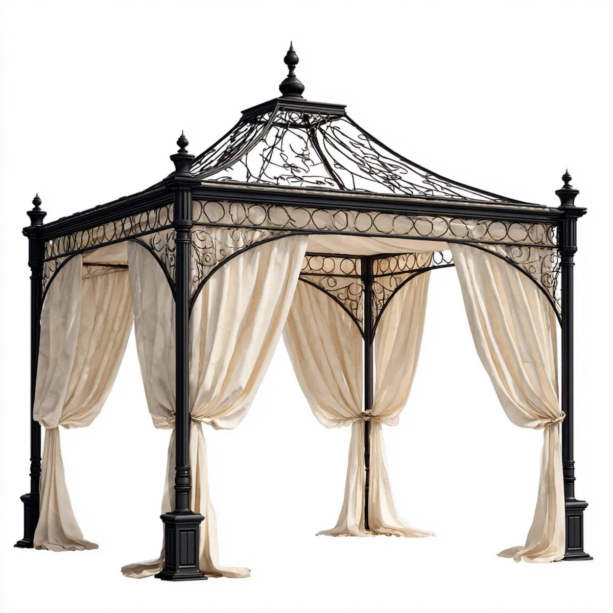 Altana lub pergola, Czarny kwadrat ogród altana z firankami 300 x 300 x 330 cm w malowanej stali i poliestru