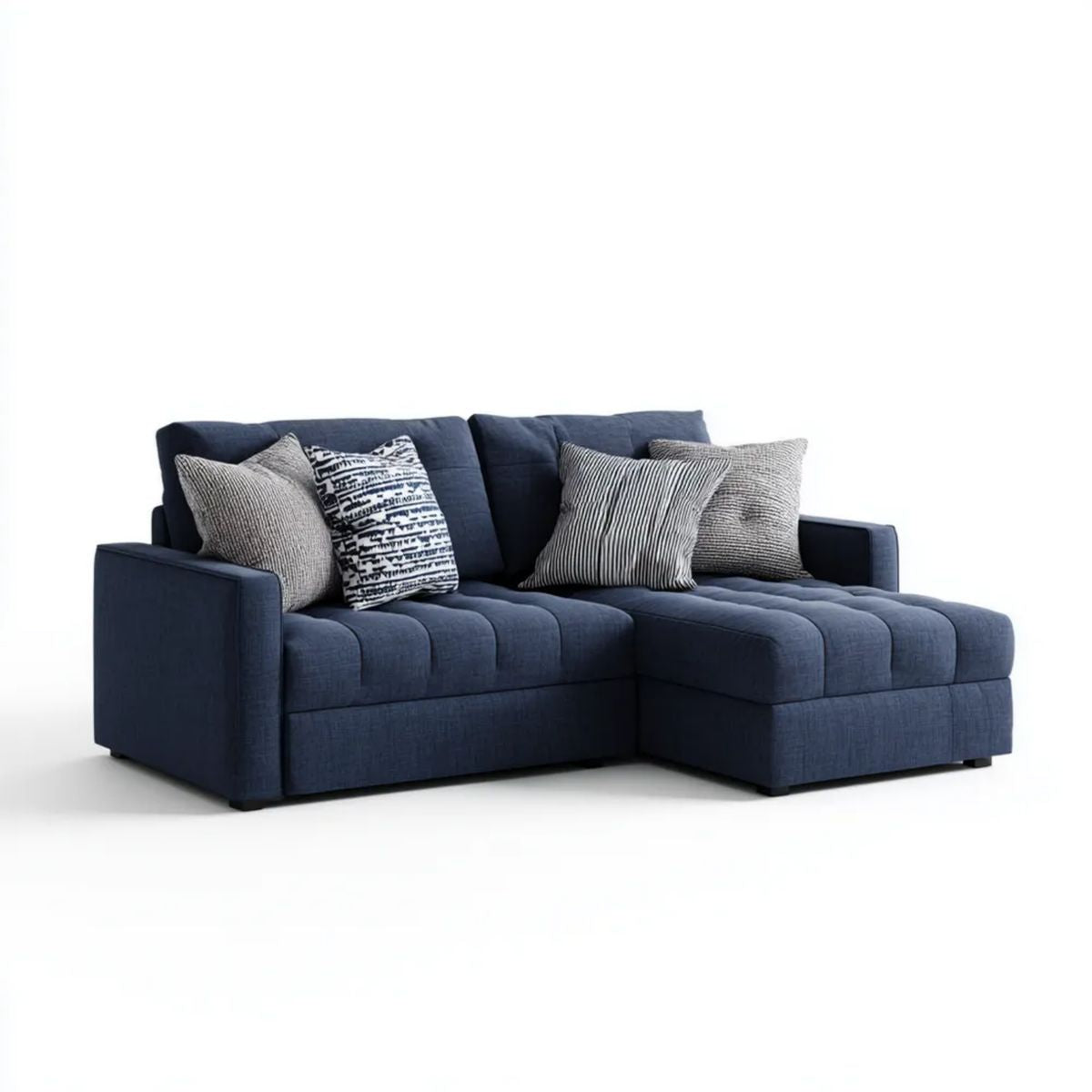 Sofa, 3-osobowa sofa firanki granatowy w poliestrowej tkaniny firankowej z szezlongiem firanki, 230 x 150 x 85 cm