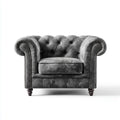 Fotel, Chesterfield fotel szary antracyt 120 x 100 x 75 cm w poliestrowym aksamicie z litymi nogami z drewna