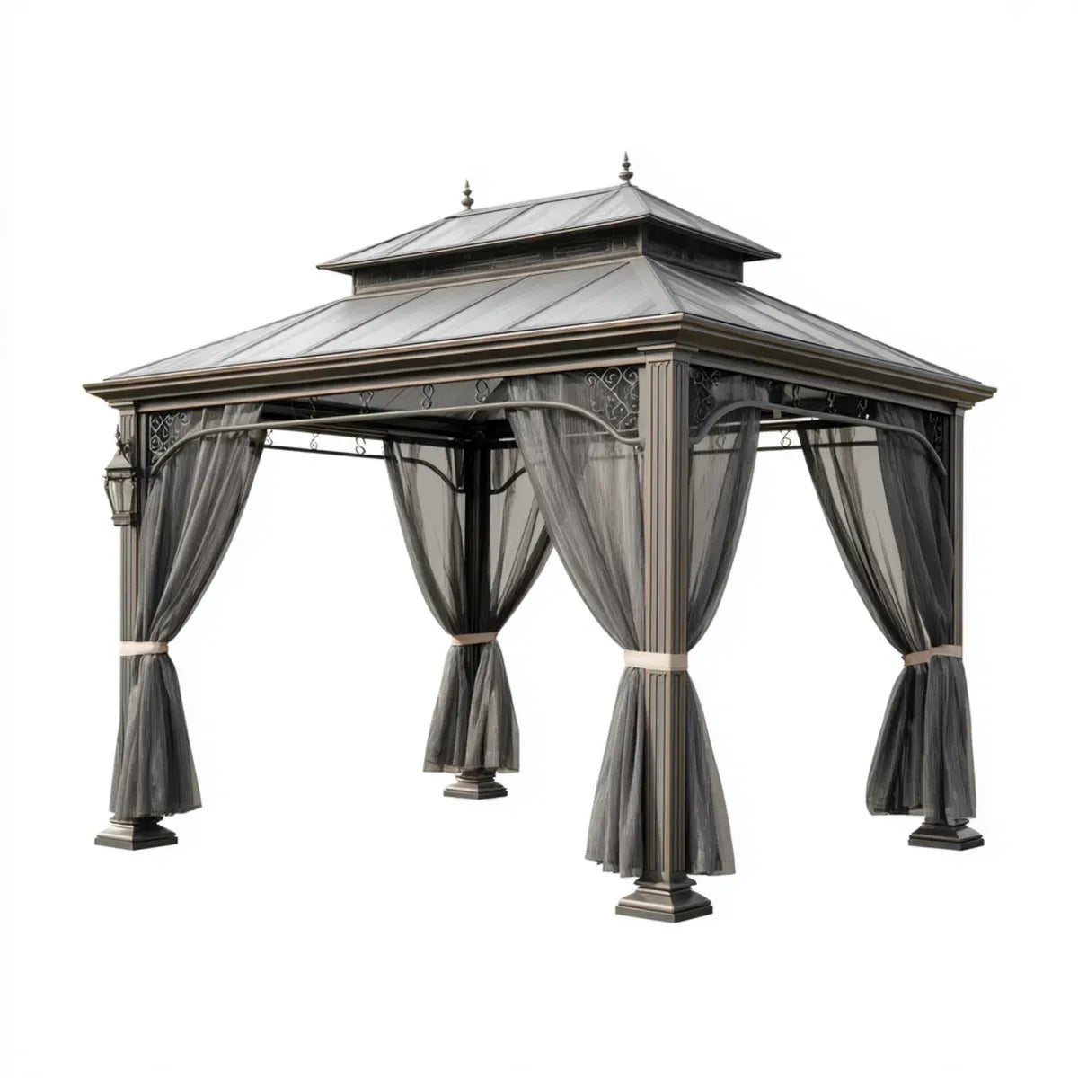 Altana lub pergola, Plac pawilon ogrodowy szary antracyt 300 x 300 x 300 cm stali i poliester z podwójnym dachu piramidy