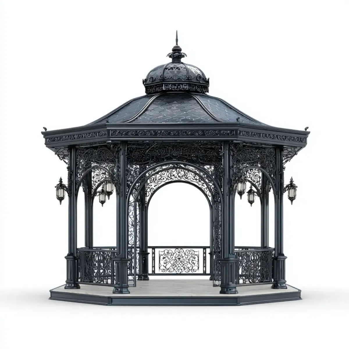 Altana lub pergola, Czarny ośmiokątny pawilon ogrodowy 300 x 300 x 420 cm w kutej stali
