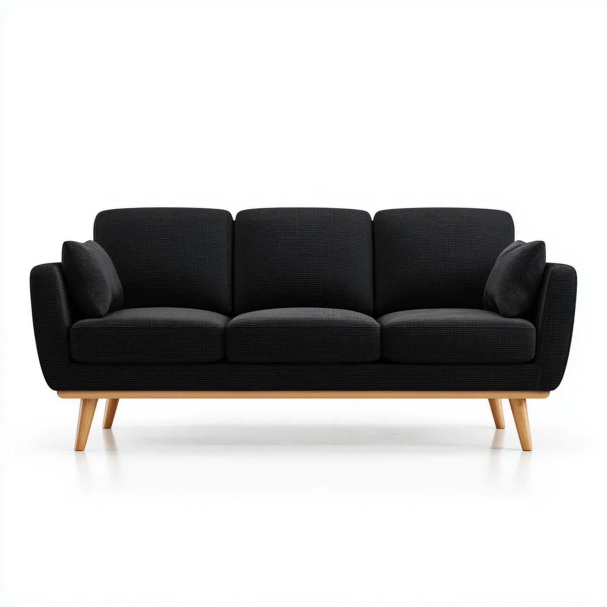 Sofa, 3-osobowa poliester sofa z lity z drewna nogi, 210 x 85 x 82 cm