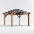 Altana lub pergola, Naturalny kwadratowy pawilon ogrodowy i czarny 300 x 300 x 270 cm lite drewno z ocynkowanym dachem stalowym