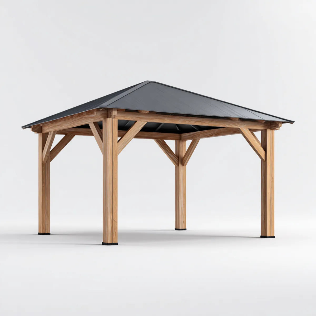 Altana lub pergola, Naturalny kwadratowy pawilon ogrodowy i czarny 300 x 300 x 270 cm lite drewno z ocynkowanym dachem stalowym