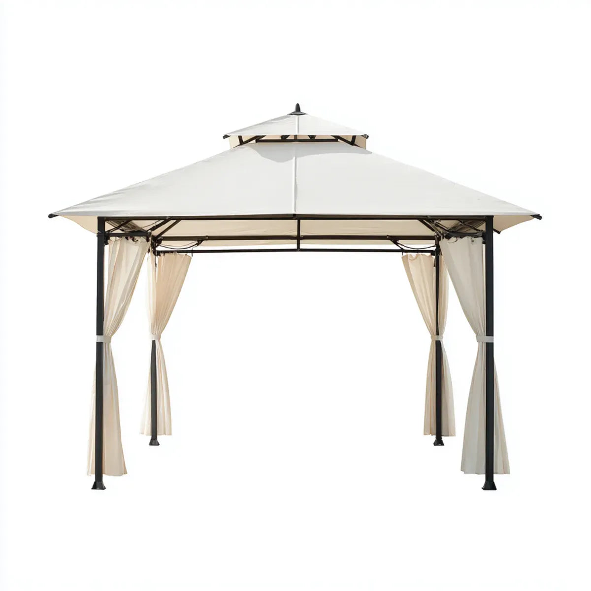 Altana lub pergola, Ogród tonnale 3 x 3 m z podwójnym dachem i strukturę zasłon z poliestru w czarnym kwadratowym stalu 300 x 300 x 270 cm