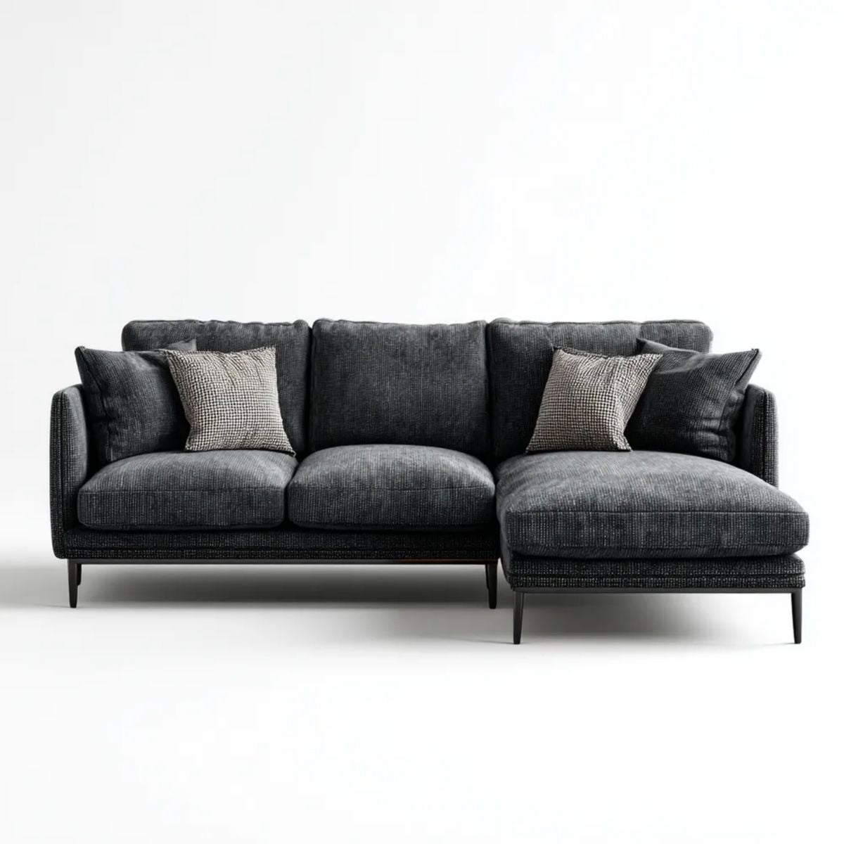 Sofa, 3-osobowa poliester elipsyjny szary antracyt sofa z diuretykiem w L, 250 x 160 x 85 cm