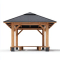 Altana lub pergola, Naturalny i szary kwadratowy ogród pawilon 300 x 300 x 290 cm w stałej sosny z dachu piramidy