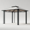 Altana lub pergola, Czarny i szary kwadratowy ogród pawilon 300 x 300 x 280 cm ocynkowana stal z podwójnym stokiem