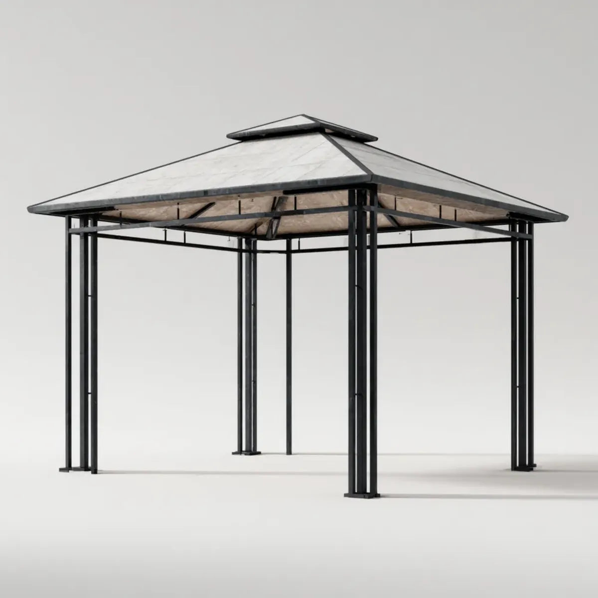 Altana lub pergola, Czarny i szary kwadratowy ogród pawilon 300 x 300 x 280 cm ocynkowana stal z podwójnym stokiem