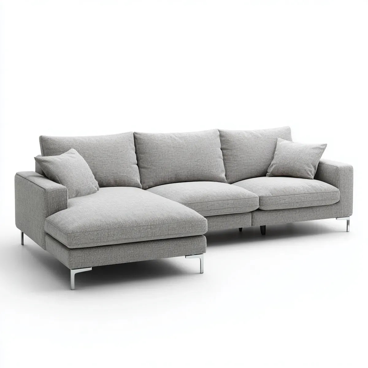Sofa, Kanapa narożna z lewym rekameru jasnoszarym 290 x 165 x 85 cm poliestrowa tkanina kształt litery L