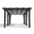 Altana lub pergola, Czarny prostokątny ogród pergola 400 x 300 x 260 cm w aluminium z wysuwanym dachem i zasłony poliestrowe
