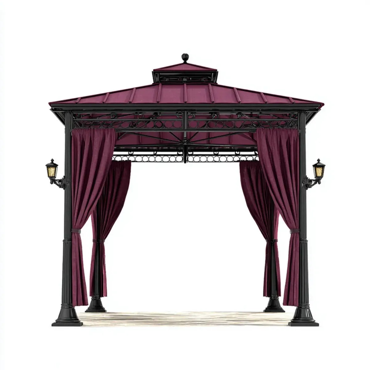 Altana lub pergola, Czarny kwadratowy ogród tonnale i bordeaux 300 x 300 x 290 cm w stali i poliester z zasłonami