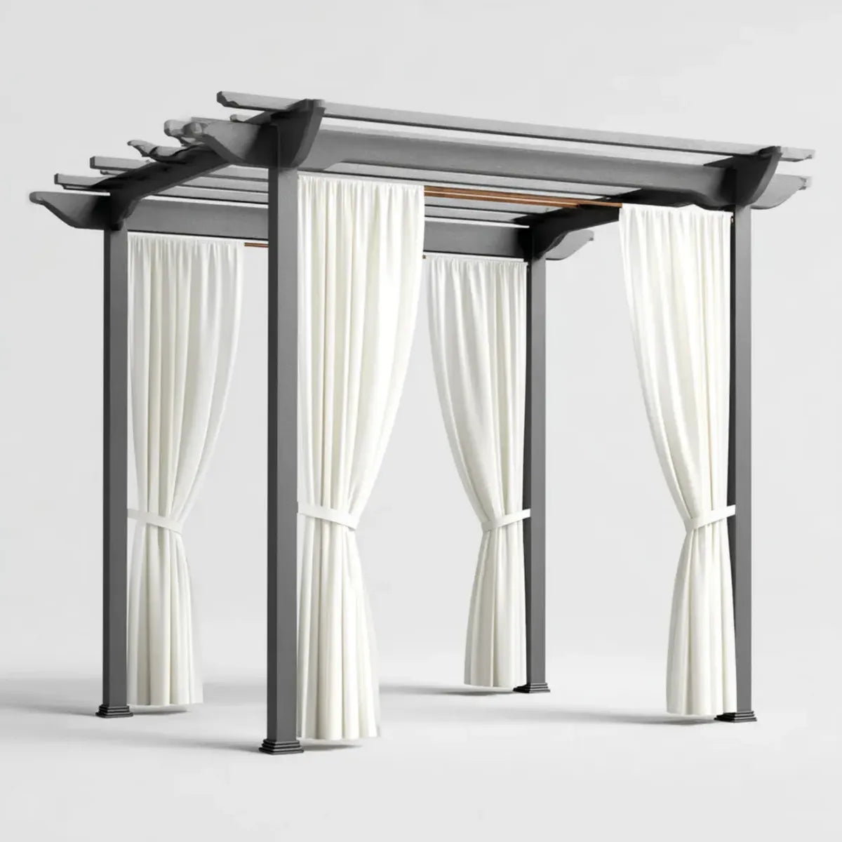 Altana lub pergola, Antracyt szary prostokątny ogród pergola z zasłonami kremowymi 400 x 300 x 230 cm w aluminium i poliestrze