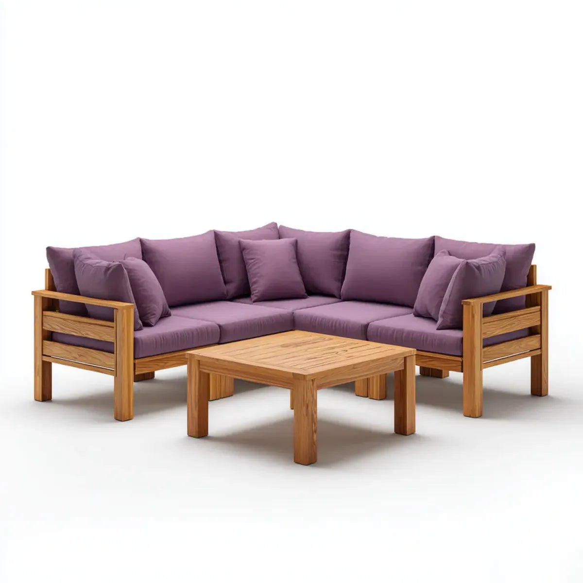 Sofa ogrodowa, 4 meble ogrodowe narożniki fotela z fioletowym stołem do kawy w litym lasku acacia 220 x 220 cm