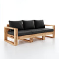 Sofa ogrodowa, Tapczan ogrodowy 3 czarny i naturalny drewno w prostokątnej litej akacji 200 x 75 x 75 cm