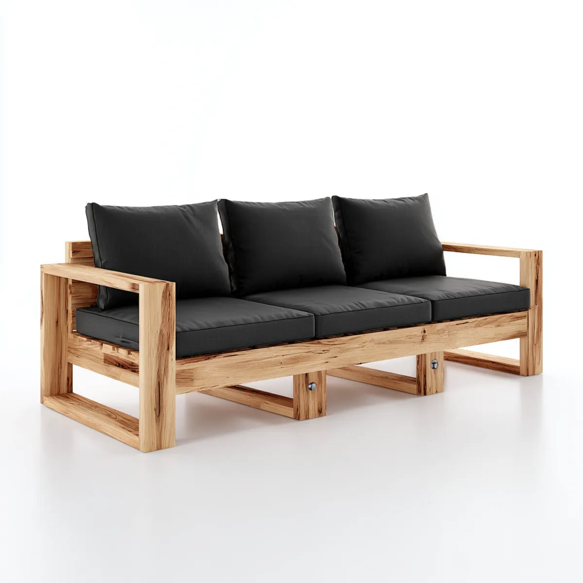 Sofa ogrodowa, Tapczan ogrodowy 3 czarny i naturalny drewno w prostokątnej litej akacji 200 x 75 x 75 cm