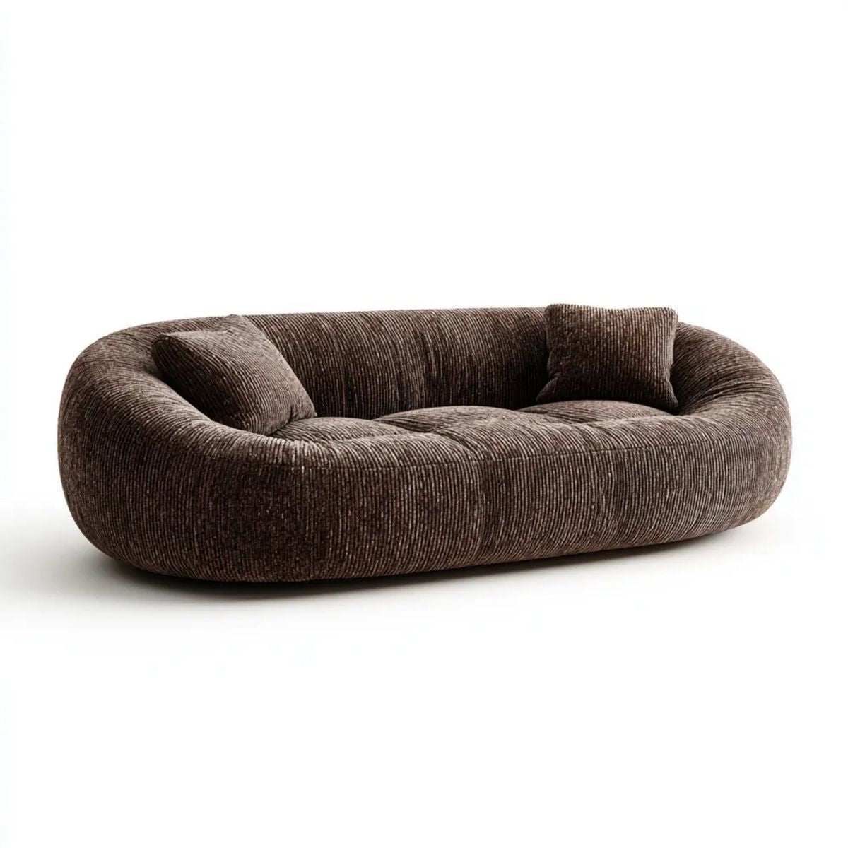 Sofa, Brązowy zaokrąglony 3-osobowa sofa w poliestrze żebrowana Berevelvet, 220 x 105 x 72 cm