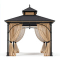 Altana lub pergola, Czarny i beżowy kwadratowy ogród tonnale 300 x 300 x 290 cm w stali i poliestru z podwójnym dachem i zasłonami