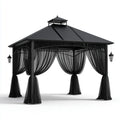 Altana lub pergola, Czarny kwadratowy ogród pawilon 300 x 300 x 300 cm stali z zasłonami poliestrowymi
